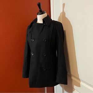 J Crew Women’s Black Wool Blend Button Down Minimal Capsule‎ Lux Peacoat